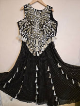 Black Embroidered Indo-Western Lehenga Set with Tassel Back Blouse